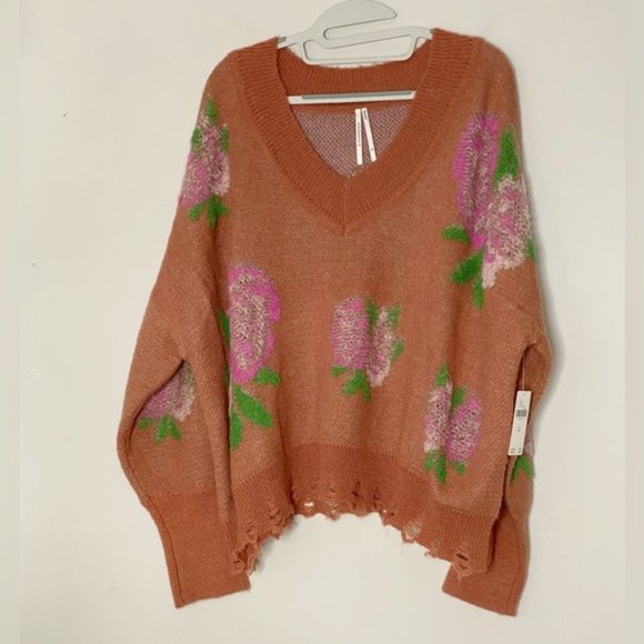 By Anthropologie Drop Shoulder V-Neck Sweater new with tag size small - Picture 3 of 9